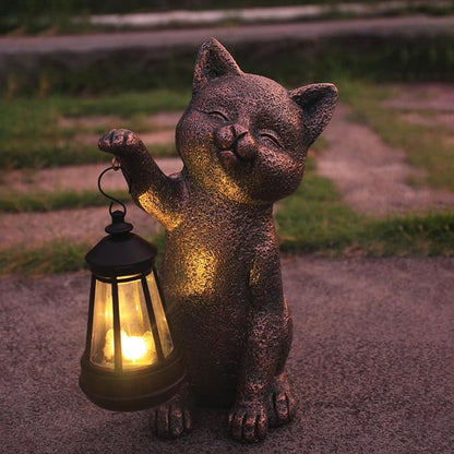 Solar Outdoor Cat Garden Statue,Outside Crafted Garden Sculptures & Statues for Patio, Yard, Lawn, Gardening Gifts for Women and Mom