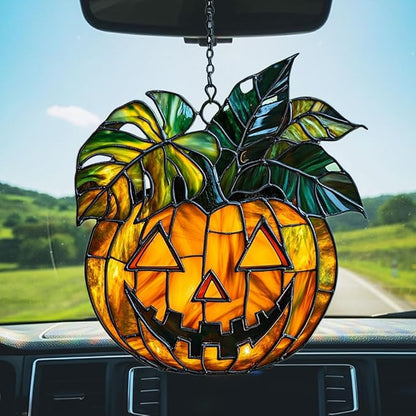 Monstera Jack-o'-Lantern Acrylic Suncatcher Stained Glass Effect Window Car Hanging Christmas Ornament Indoor Outdoor Decor Garden Sun Catcher Panel for Monstera Lover for Women Mom Grandma