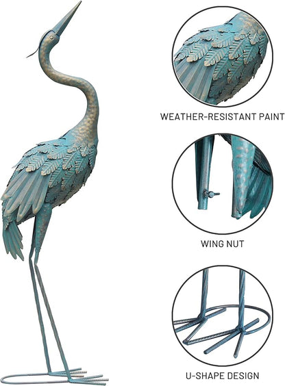 33-37 Inch Metal Crane Garden Statue Décor, Bird Garden Sculpture & Statues, Outdoor Decoration for Yard Patio Lawn Backyard Pool, Spring Decorations for Home, Set of 2
