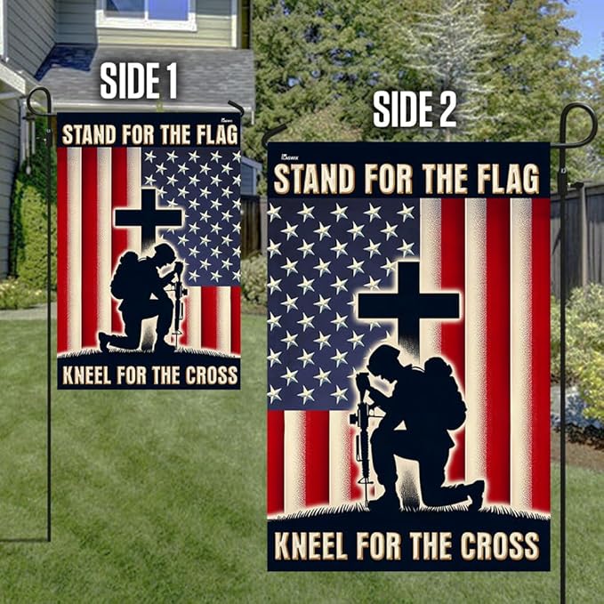 American Flag-Stand For The Flag Kneel For The Cross Veteran Flag TQN2527F, House Flag (29.5" x 39.5")-USA Flags Premium Polyester-Decorative Indoor Outdoor Flag