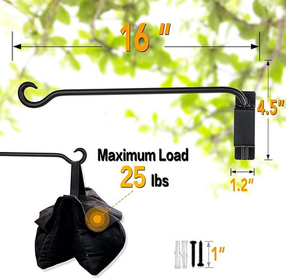 Qiang Ni Plant Hanger Outdoor: 16 Inch Bird Feeder Bracket for Garden Patio Decor - 2 PCS Swivel Adjustable Wall Mount Plant Hook for Hanging Flower Baskets