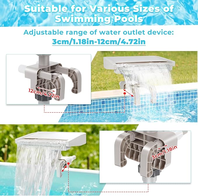 Hanaoyo LED Pool Fountain Waterfall for Above Ground Pools, 7 Different Lighting Colors, Smooth Flowing Pool Waterfall Relaxing Cascade for Outdoor Decor, Adjustable Width Fits Various Frames