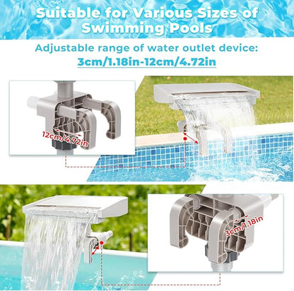 Hanaoyo LED Pool Fountain Waterfall for Above Ground Pools, 7 Different Lighting Colors, Smooth Flowing Pool Waterfall Relaxing Cascade for Outdoor Decor, Adjustable Width Fits Various Frames