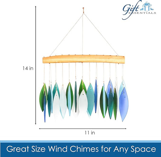 Blue Handworks Ocean Breeze Glass Chime, Sandblasted Glass and Found Wood Handcrafted Wind Chime