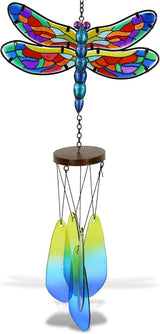 CoTa Global Summer Dragonfly Wind Chime - Handmade Glass and Metal Chime - Wild Life Hanging Decor - Colorful Home Decor Gift, Indoor, Outdoor Hanging Decoration for Porch, Patio, Garden – 22.5 Inch