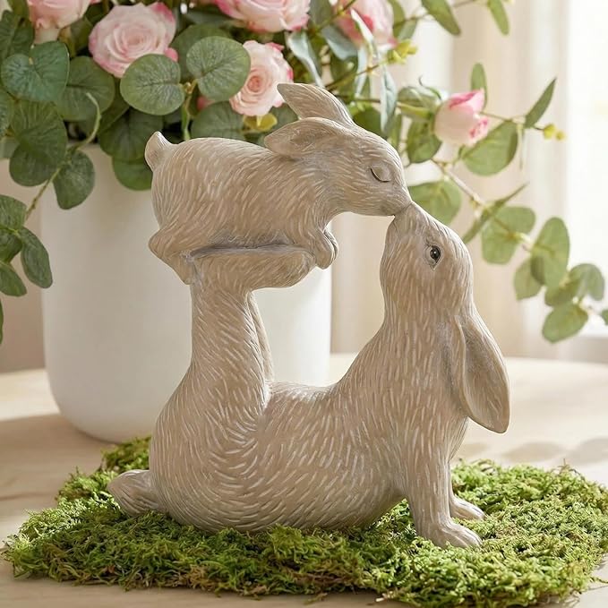 Braxio Rabbit Decor for Home Garden – Kissing Bunny Statue, Living Room, Bookshelf, or Patio Decor, Resin Figurine for Animal Lovers, 6.3" L x 2.6" W x 7.9" H