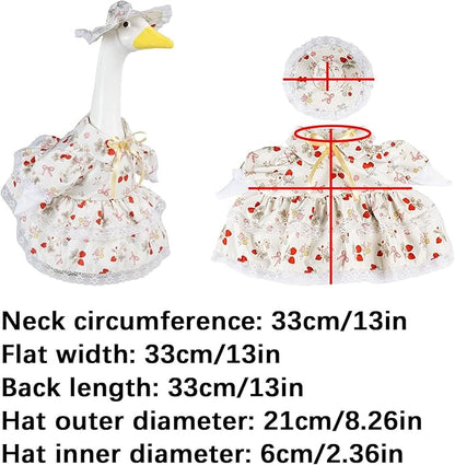 Spring Summer Porch Goose Outfit Set for 23'' Lawn Goose Statue,Strawberry Floral Goose Outfit Lace Sun Hat & Dress Clothes,for Garden Yard Decor (Strawberry Skirt)