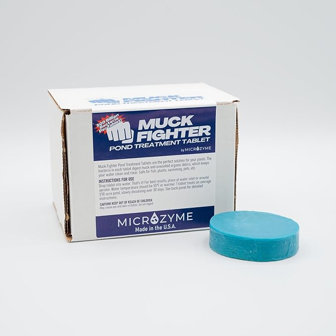 Muck Fighter Pond Treatment Tablets | Lasts 30 Days | Natural Pond Bacteria & Sludge Decomposing Enzymes | Water Clearing Odor Eliminating Microbes (6-Pack)