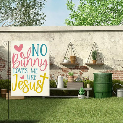 No Bunny Loves Me Like Jesus Easter Garden Flag Cute Christian Cross Easter Garden Flag Decor Spring Double Sided House Flag for Outside Yard Decorations 12×18 Inch