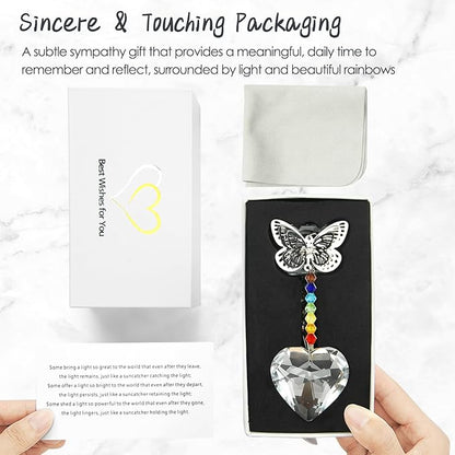 Merrynine Crystal Suncatcher, K9 Crystal Sun Catcher for Window Prism Ball, Unique Pendant Gift, Rainbow Maker with Butterfly Chain for Easy Hanging Indoor Outdoor Decoration (Butterfly Heart)