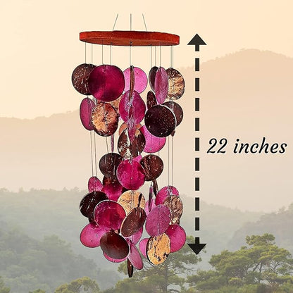 Bellaa Wind Chimes for Outside Capiz Sea Glass Shells 27 inch Outdoor Windchimes Home Garden Patio Yard Lawn Unique Gifts Mom Grandma (Y Pink Round)
