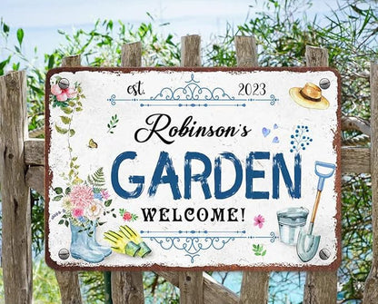 Custom Metal Signs with Name Made in USA Personalized Vintage Garden Sign Waterproof Vintage Decorative Metal Print for Wall Decor Customized Home Garden Ideas Gifts Artwork Prints for Yard Ourdoor