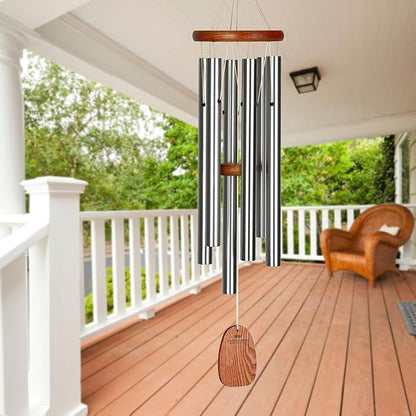 Woodstock Chimes Personalized Tree of Life Amazing Grace Wind Chime for Outside 24" Medium Silver, Outdoor Garden Decor, Memorial Gift for Loss Loved Ones