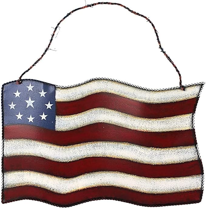 Metal American Flag Hanging Wall Art Indoor Outdoor Patriotic July 4th Ornament Patriotic Decorations 10''x14.8''(Large)