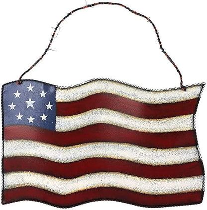 Metal American Flag Hanging Wall Art Indoor Outdoor Patriotic July 4th Ornament Patriotic Decorations 10''x14.8''(Large)