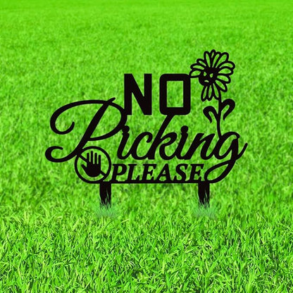 WADORN No Picking Please Metal Decorative Garden Stakes, Funny No Picking Please Warning Metal Yard Sign Funny Garden Ornament Gifts Black Yard Art Decoration for Outdoor Backyard Patio Lawn Walkways