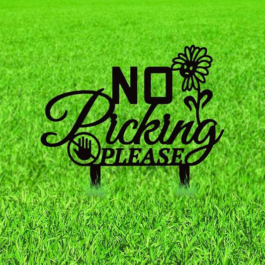 WADORN No Picking Please Metal Decorative Garden Stakes, Funny No Picking Please Warning Metal Yard Sign Funny Garden Ornament Gifts Black Yard Art Decoration for Outdoor Backyard Patio Lawn Walkways