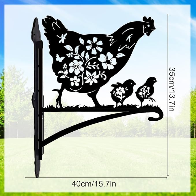 Rngmsi Metal Plant Hangers Outdoor, Hen and Chicks Wall Mounted Hanging Plant Bracket Outside, Flower Pot Bird Feeder Wind Chimes Hangers Decorations