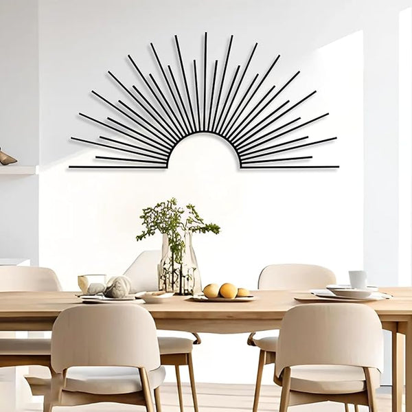 Yemwot Sun Metal Wall Decor, Metal Sun Wall Decor Outdoor, Sunrise Art, Minimalist Line Art, Boho Sign, Living Room, Bedroom or Outdoor Hangings (Black, 47"x 23"| 120x60cm)