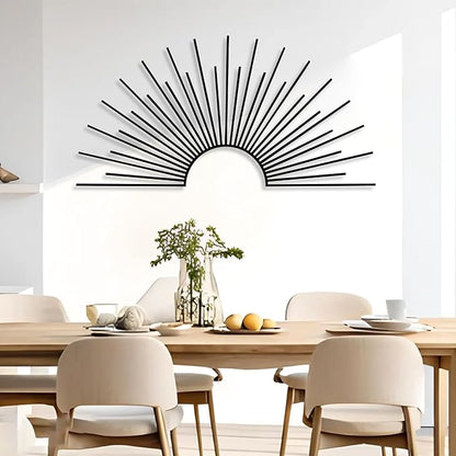 Yemwot Sun Metal Wall Decor, Metal Sun Wall Decor Outdoor, Sunrise Art, Minimalist Line Art, Boho Sign, Living Room, Bedroom or Outdoor Hangings (Silver, 59"x 29"| 150x75cm)