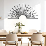 Yemwot Sun Metal Wall Decor, Metal Sun Wall Decor Outdoor, Sunrise Art, Minimalist Line Art, Boho Sign, Living Room, Bedroom or Outdoor Hangings (Black, 53"x 26"| 135x68cm)