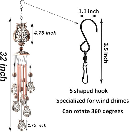 Maydahui Owl Retro Metal Wind Chime (32 Inch H) Memorial Wind Bell Animal Windchime with S Shaped Hook for Indoor and Outdoor Decor Unique Gifts Garden Party