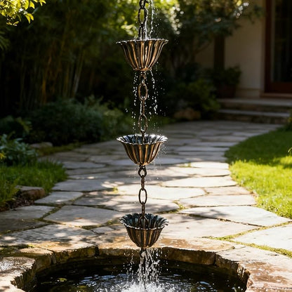3.3 Ft Decorative Rain Chain with Lotus Cups, Vintage Style Copper Alloy Downspout