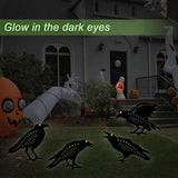 Halloween Black Crow Garden Stake Decor 4 Pack Scary Raven Silhouette Metal Yard Signs with Glow-in-The-Dark Eyes for Outdoor Halloween Decorations (Crow Black)