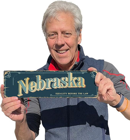 SmartSign 4 x 14 inch Nebraska State Vintage Metal Sign “Equality Before The Law”, 40 mil Rustproof Aluminum with Clear Overcoat, Retro Wall Décor, Multicolor, Made in USA