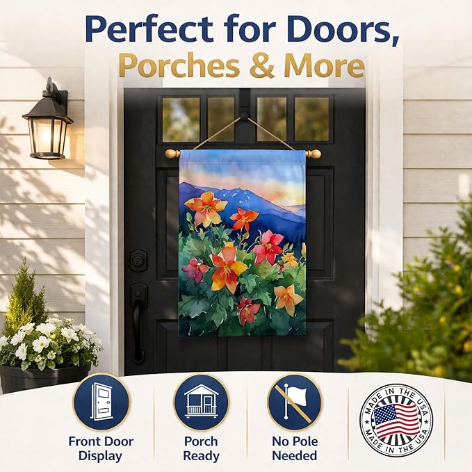 Caroline's Treasures Colorado Rocky Mountain Columbine in Watercolor House Flag Large Porch Sleeve Pole Decorative Outside Yard Banner Artwork Wall Hanging, Polyester, House Size, Multicolor