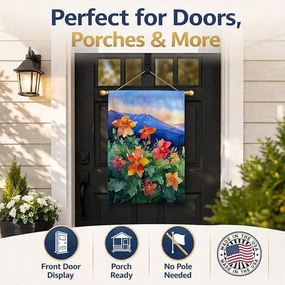 Caroline's Treasures Colorado Rocky Mountain Columbine in Watercolor House Flag Large Porch Sleeve Pole Decorative Outside Yard Banner Artwork Wall Hanging, Polyester, House Size, Multicolor