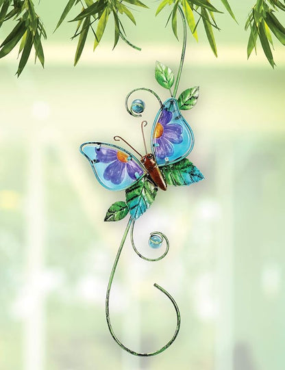 Sunset Vista Designs Metal & Glass Decorative Plant Hook, 18", Butterfly