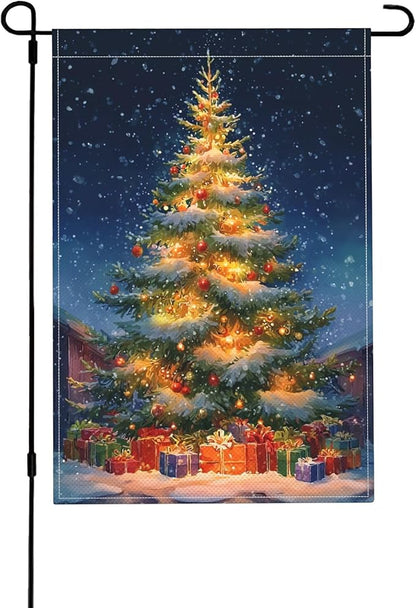 Christmas Tree Garden Flag Seasonal Double Sided 12 x 18 Inch Small Yard Flag for Indoor Outdoor Decor Holiday All Seasons