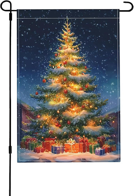 Christmas Tree Garden Flag Seasonal Double Sided 12 x 18 Inch Small Yard Flag for Indoor Outdoor Decor Holiday All Seasons