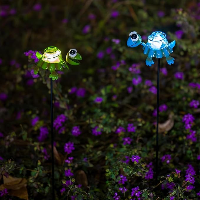 Turtle Solar Garden Lights, 25" H Waterproof Decorative Solar Stake Light, 2 Pcs Outdoor Statues Figurine Lights for Spring Garden Lawn Patio Yard Decoration