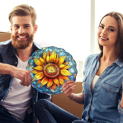 Sunflower Wind Spinner, Sunflower Stained Glass Wind Spinner, Wind Sculpture Sunflower Wind Spinners for Garden Patio Yard Decor