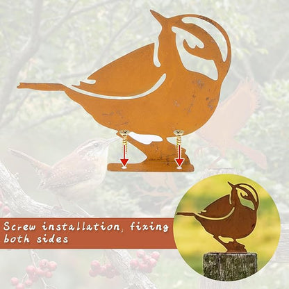 Rusty Metal Birds Garden Wrens Decor Set of 5 - Vintage Yard Art for Fence & Outdoor Rustic Bird Statues, Life-Size Wren Silhouettes, Weather-Resistant Metal Birds for Garden, Patio, and Home Decor