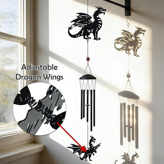 41" Adjustable Dragon Wings Wind Chimes for Outside Large Metal Wind Chime with Deep Tone,Black Matte Finish,Fantasy Outdoor,Indoor Decorative Windchimes,Unique Gift for Dragon Year & Fantasy Lovers