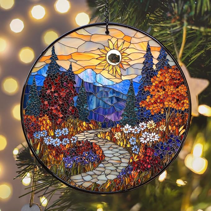 Moutain Range Acrylic Suncatcher Stained Glass Effect Window Car Hanging Christmas Ornament Indoor Outdoor Decor Garden Sun Catcher Panel for Scenery Lover for Women Mom Grandma