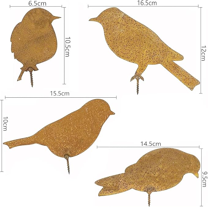 Garden Statue Metal Gardening Ornament Lifelike Rust Iron Bird Silhouette Ornament for Garden Gates Outdoor Decoration, Style A