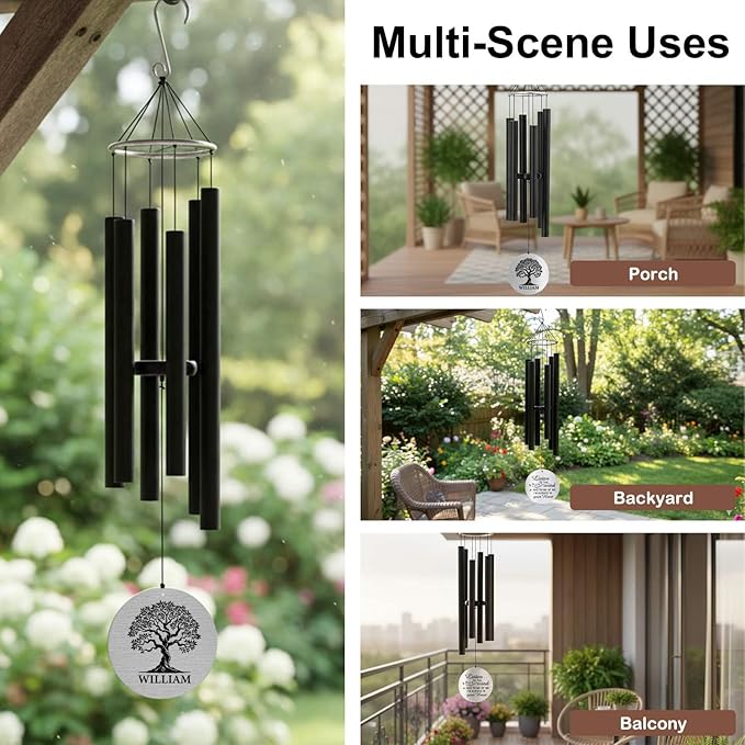 ASTARIN Personalized 30" Bereavement Wind Chimes for Outside, Memorial Gift in Remembrance of a Loved One, Sympathy Gift for Loss of Mother Father Husband, Garden Patio Decor