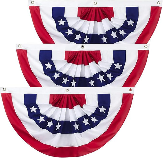 6 x 3 Ft 4th of July Decorations Big American Pleated Fan Flag, 3 Pcs Patriotic Decorations American Flag Bunting, Red White and Blue Half Fan Banner Bunting Flags Outdoor Indoor for Memorial Day Decor