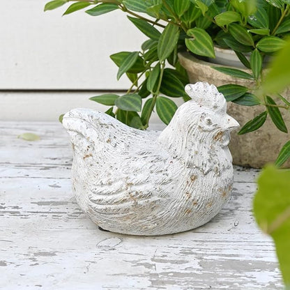 Chicken Figurine Chicken Kitchen Decor Cement Hen Figurine Rustic Hen Garden Statues Figurines Artwork for Outdoor, Backyard, Patio and Home Kitchen Decoration(White)