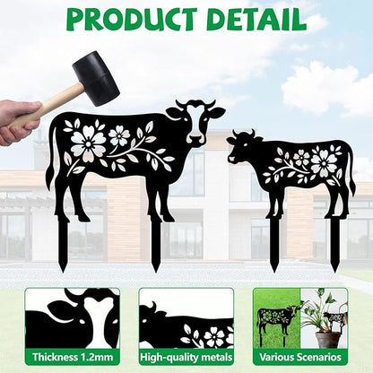GLOBLELAND 2 Pcs Pattern Cow Garden Stakes Animals Metal Decorative Garden Stakes Metal Yard Signs Decoration for Lawn Patio Yard Garden Decor