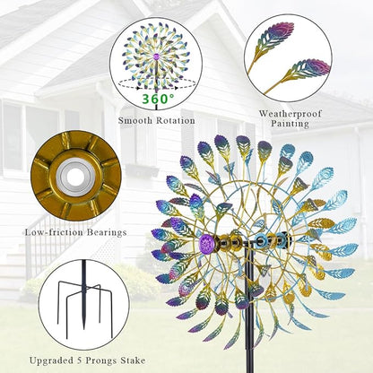 DREAMSOUL 360° Large Wind Spinner Outdoor Metal 6 Blades Windmill for Yard, 80 Inch Kinetic Wind Spinner for Patio Lawn Decor