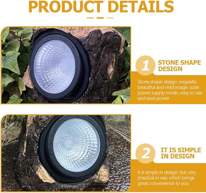SHINEOFI Solar Walkway Lights and Solar Garden Lights Stump Shape Resin Landscape Lighting for Outdoor Patio Yard Décor Lawn Decorations