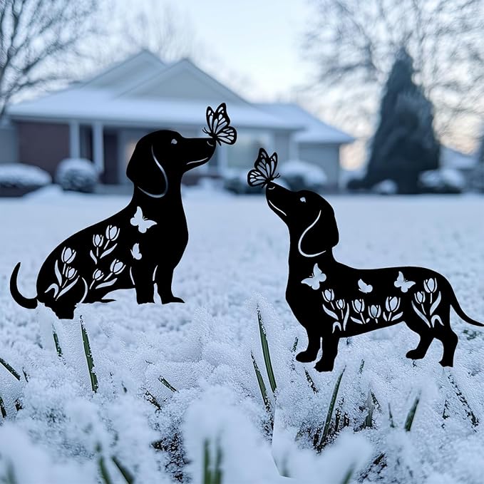 Dachshund Metal Decorative Garden Stakes for Memorial Yard Art, Lawn Ornaments,Outside, Patio, Outdoor Decor, Garden Decorations 2 PCS