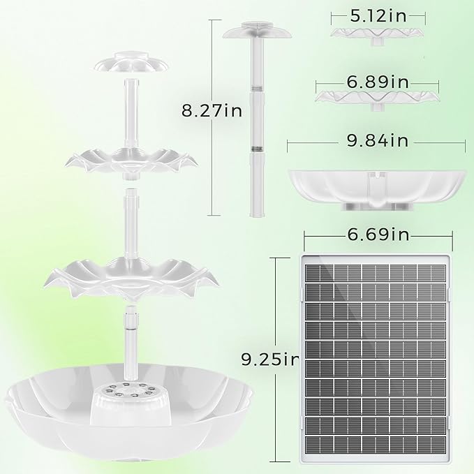 AISITIN 6.5W Solar Bird Bath Fountains with Lights, 3 Tiered Bird Bath with Solar Water Pump, Upgraded Detachable DIY Solar Powered Fountain for Garden, Patio, Yard and Pond
