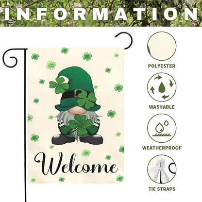 St Patrick’s Day Garden Flag 12x18 Inch Welcome Gnome with Shamrocks Double Sided Outdoor Yard Flags Irish Clover Decorations for Spring Porch Patio Lawn Farmhouse Seasonal Holiday Décor