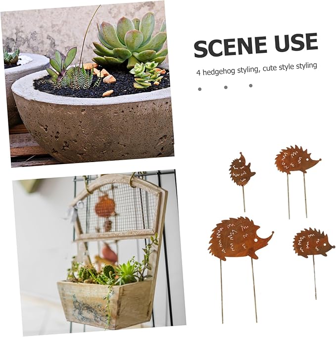 ORFOFE 4pcs Hedgehog Garden Ornament Micro Landscape Flower Pot Adornment for Home Outdoor Decor Cute Iron Art Statues for Garden Patio Decorations